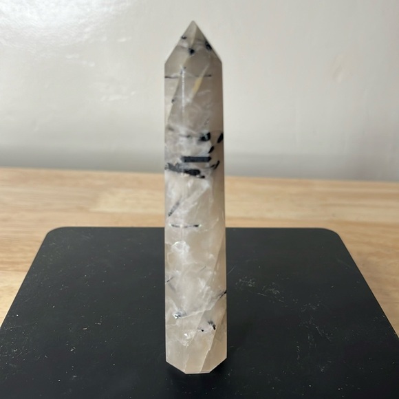 Clear Quartz with Black Tourmaline Crystal Point Tower 3.2 oz - Picture 1 of 8